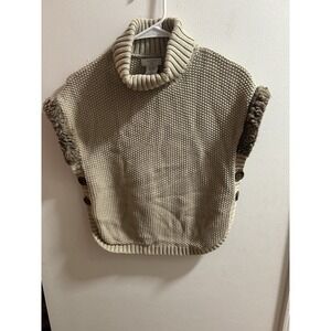 Aspen Kids Girls Chunky Turtleneck Tan Sweater With‎ Faux Fur Trim 10/12